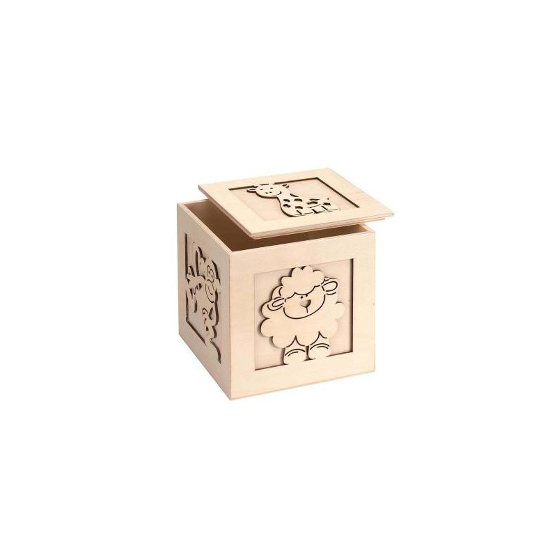 Houten kubus dieren 15cm FSC®