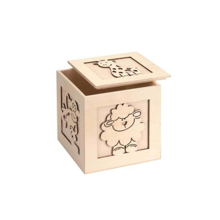 Houten kubus dieren 15cm FSC®