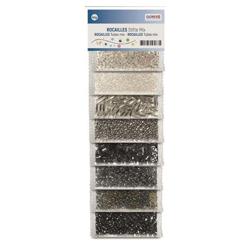 Rocailles mix wit zilver zwart 40g