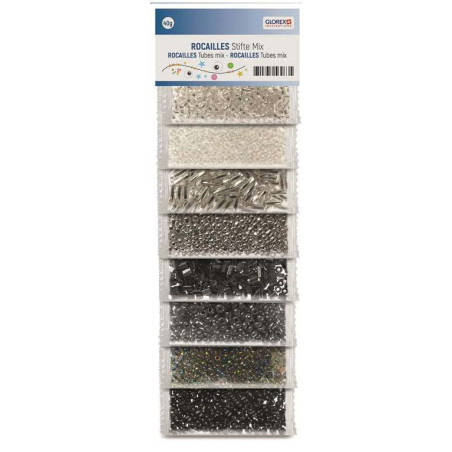 Rocailles mix wit zilver zwart 40g