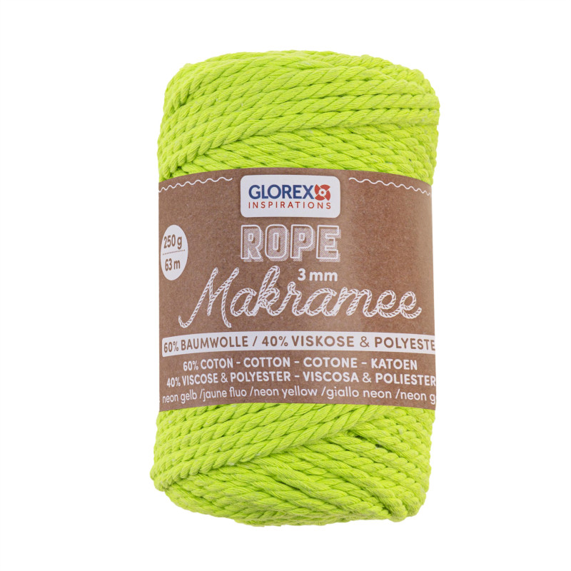 Macramé touw 3mm neon geel