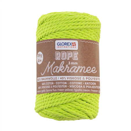 Macramé touw 3mm neon geel