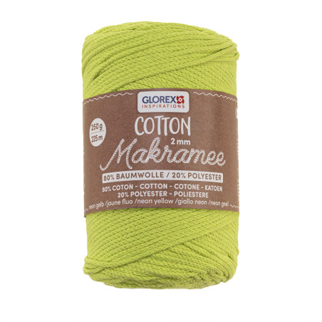 Macramé katoen 2mm neon geel