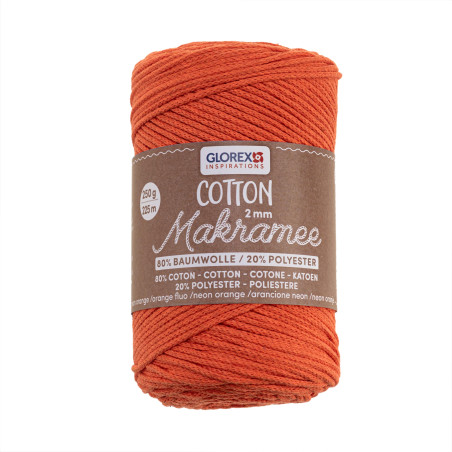 Macramé katoen 2mm neon oranje