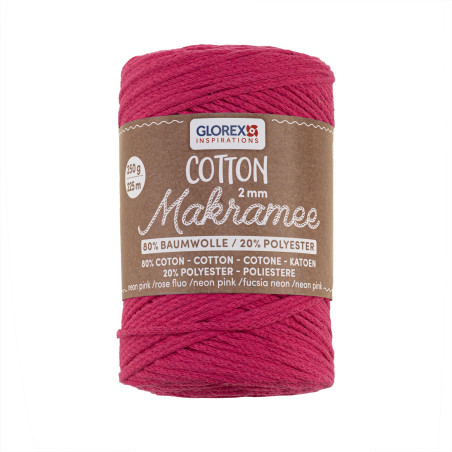 Macramé katoen 2mm neon pink
