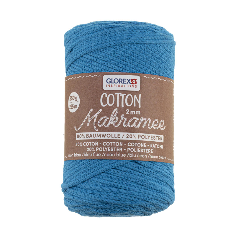 Macramé katoen 2mm neon blauw