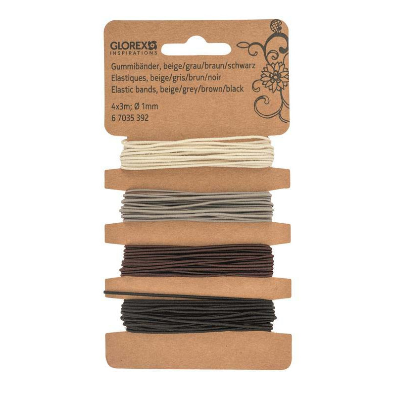 Elastischband 1mm, beige/grijs/bruin/zwart 4x3mtr