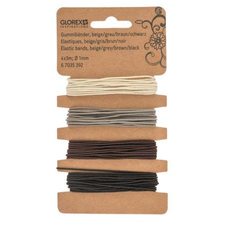 Elastischband 1mm, beige/grijs/bruin/zwart 4x3mtr
