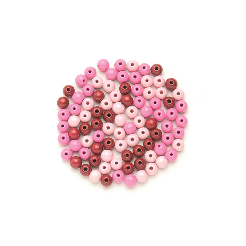 Houten kralen roze mix 6mm